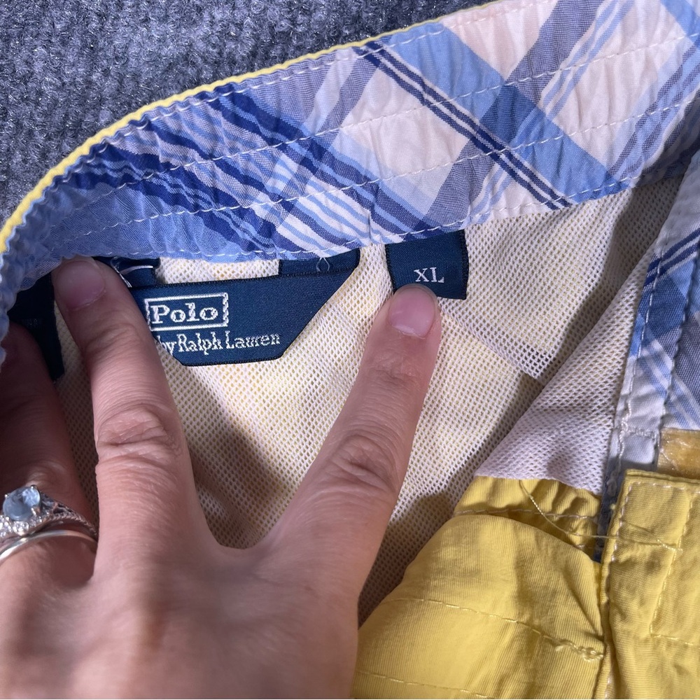 Polo Ralph Lauren Mens XL Yellow Lined Cargo Tie Swim Trunks Shorts 90s Y2K Pony - Picture 8 of 10